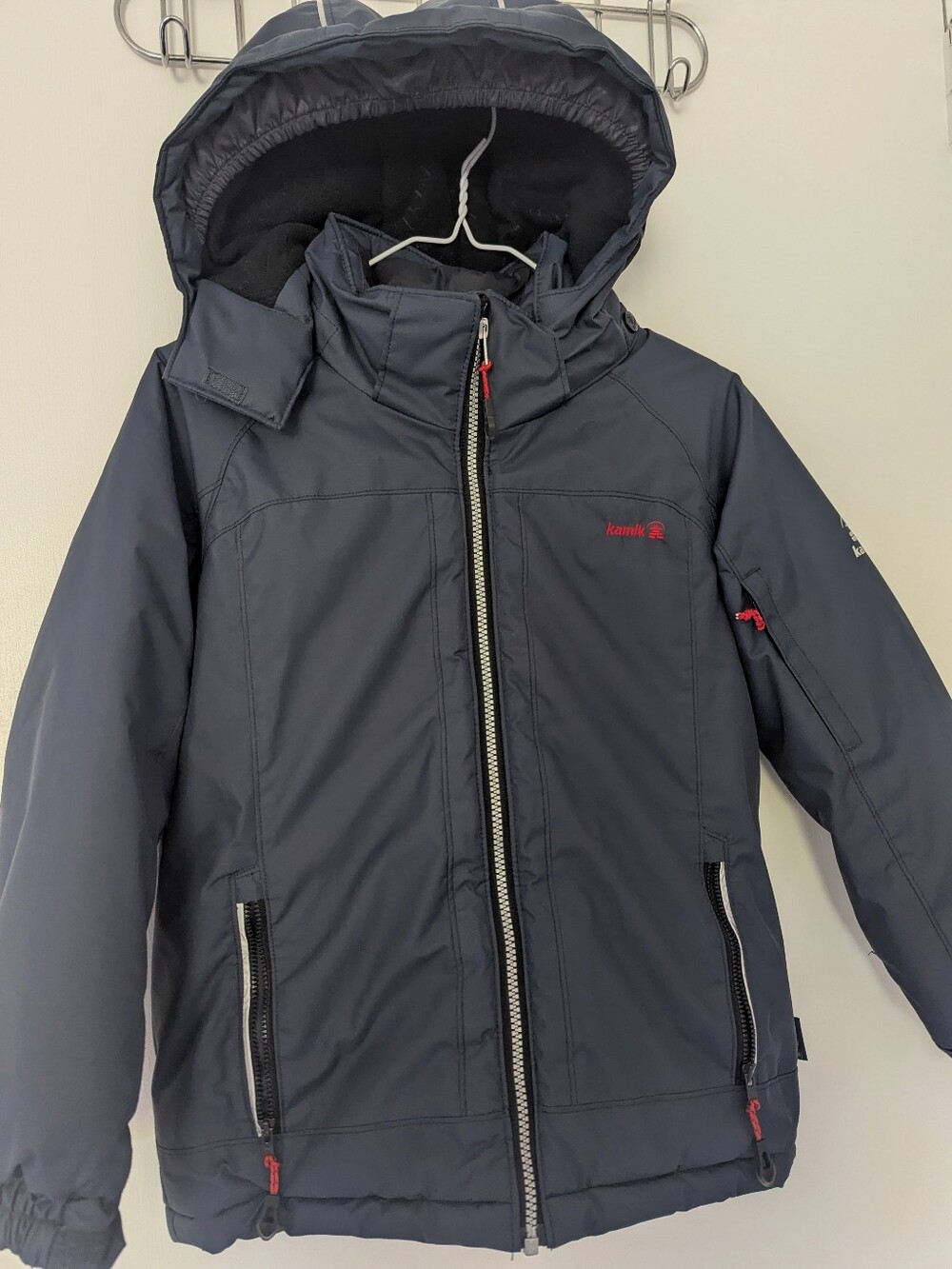 Kamik Kids Winter Jacket Size 8 (128) Navy Blue Fleece Lined Waterproof Hooded